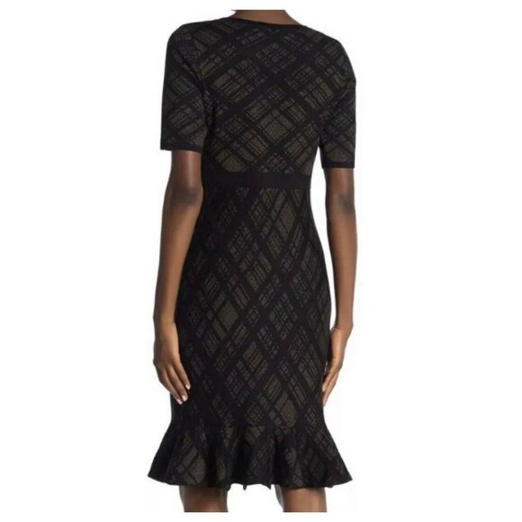 NINA LEONARD PLAID PRINTED RUFFLE PEPLUM HEM KNIT SWEATER DRESS SMALL - Picture 2 of 8